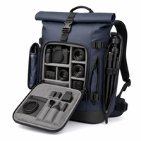Sac à dos étanche pour appareil photo avec fermeture roll-top, bleu marine, sac étanche pour appareil photo reflex numérique avec ceinture de taille et chaîne de sécurité pour le cyclisme et la photographie en extérieur
