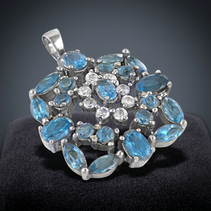 Colgante de Topacio Azul en Forma de Flor, Plata de Ley 925, Corte Marquesa, Engaste de Garras, Estilo Moderno, Joyería Unisex - Product Image 3