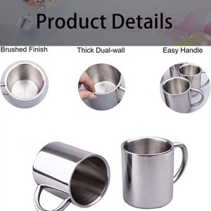 Custom logo Camping Durable BPA Free Insulated Metal Coffee Cup <b>Tea</b> 220ml 300ml Double Wall Stainless Steel <b>Mugs</b> with Handle - Product Image 3