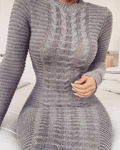 <span class=keywords><strong>Robe</strong></span> Pull Longue Femme Sur Mesure de Créateur, Vêtements Hiver Manches Longues Moulante Maxi Maille Torsadée - Product Image 4