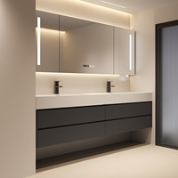 Mueble de Baño Moderno Ecológico de Pared con Doble Lavabo de Cerámica, Espejo Inteligente, Tamaño Personalizable, para Hotel o Apartamento