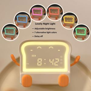 Modern Electronic <b>Digital</b> Cartoon Toast Bread Fun Alarm <b>Clock</b> Timer Mobile Phone Holder Color-Changing Night Light USB Charging - Product Image 4
