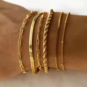 18k Vergoldete Miami Cuban Kette Hip-Hop Halskette Armband Edelstahl Seilkette Damen Fischgrät-Schlangenkette Armband - Product Image 1