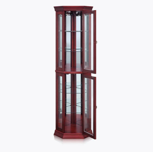 Wooden Living Room <strong>Furniture</strong> Antique Corner <strong>Cabinet</strong> Lighted <strong>Curio</strong> <strong>Cabinet</strong> With Glasses - Product Image 3