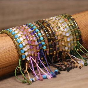 Boho Multi-Color Gemstone Beaded <b>Bracelets</b>, Natural Turquoise & Rose Crystal Beads, Unisex Adjustable Healing Crystal Jewelry - Product Image 1