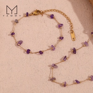 Collar de cristal de moda para mujer, joyería de oro, cadena de Rosario de piedra de gemas naturales, gargantillas colgantes de pepita facetadas de acero inoxidable - Product Image 3
