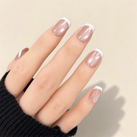 30 pièces Faux ongles en gel souple, style français, design œil de chat, couvrance totale, personnalisables, à coller, kit en gros