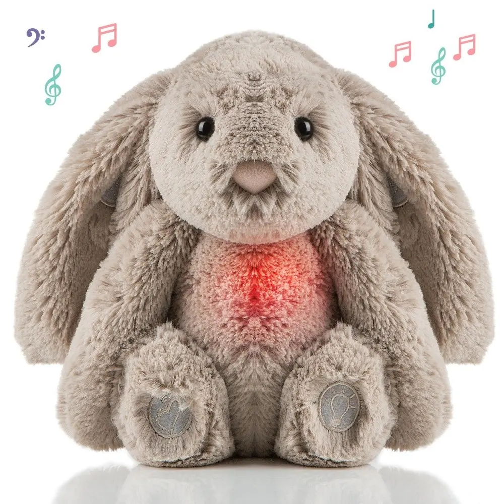 BELLYREST Baby Sleep Aid Soother Rabbit Stuffed Animal Plush Toy With Red LED Light & White Noise Lullaby Songs