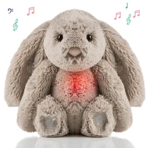 BELLYREST Mainan Boneka Bayi, Menenangkan Kelinci Menenangkan dengan Lampu LED Merah & Suara Putih Lagu Pengantar Tidur