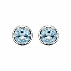Orecchini a Perno Classici in Argento 925 con Topazio Blu, Montatura Rotonda a Griffe, per Uso Quotidiano Femminile - Product Image 1