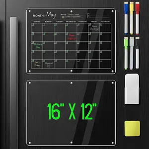 Tableau effaçable à sec magnétique en acrylique transparent pour réfrigérateur, tableau de menu de calendrier hebdomadaire et mensuel de 16 "x 12" pour la cuisine