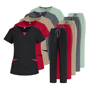 Ensembles de blouses médicales en gros, uniformes d'hôpital en vrac, haut contrastant à col en V et pantalon cargo personnalisés - Product Image 1