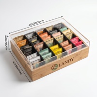 Boîte de rangement pour sachets de thé en bois gravé, écologique, de luxe, Landy, 24 compartiments, couvercle transparent, grande capacité