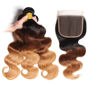Ingrosso Ciocche di Capelli Umani Vergini Remy 100% Colore Piano 4/27 con <span class=keywords><strong>Set</strong></span> di Chiusura - Product Image 3