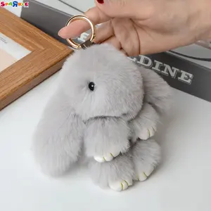 18cm Bunny Doll Keychain Soft Cute Faux Fur Pom Pom Fluffy Plush Pendant Keychain Car Dbag Keyring Bunny Pompom Fluffy Keychain
