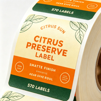 Étiquettes personnalisées en rouleau synthétiques mates, résistantes à la déchirure, autocollantes pour l'impression d'étiquettes d'emballage de pots de confiture de fruits à l'orange