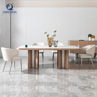 Ensemble de table à manger de luxe en acier inoxydable avec finition bois, 8 places, meubles de Foshan Chine, table à manger en marbre, chaise