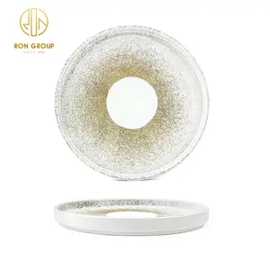 Wholesale elegant golden element christmas high grade porcelain restaurant tableware ceramic shiny dinnerware round plate