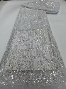 Tissu KC en dentelle géométrique à <span class=keywords><strong>sequins</strong></span> brillants, tulle respirant pour robe de mariée africaine, plusieurs couleurs en stock - Product Image 6