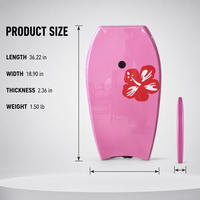 Bodyboard rose solide Cayley avec laisse de poignet pour enfants et adultes, plage, piscine, océan, sports nautiques