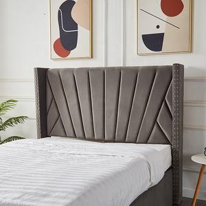 Comodidad y elegancia Diseño Canal Chic Ala Cabecero trasero Terciopelo gris King Size Elevador de gas Otomana Cama Doble - Product Image 5