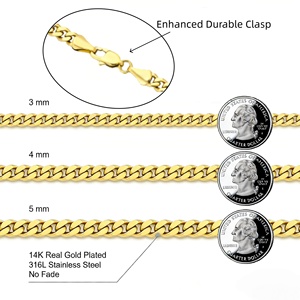 Collar de cadena cubana Miami de acero inoxidable chapado en oro de 14k de 3mm, 4mm, 5mm, 6mm, 8mm al por mayor con cierre de langosta para hombre - Product Image 2