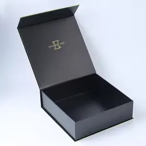 Individuelles Logo starre Parfüm-Kerzenverpackung aus Karton Papier schwarze magnetische Geschenkbox mit Schaumstoffeinsatz