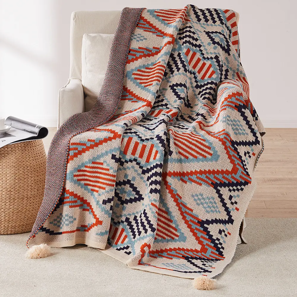 Bohemian style sofa cover blanket wool knitting blanket ethnic wind wave air conditioning blanket