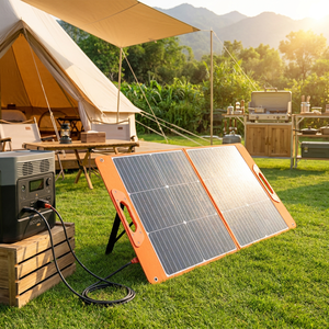 Panneau solaire portable ultra-léger 100W, chargeur solaire monocristallin ETFE pliable en 2 avec charge rapide PD pour le camping en plein air - Product Image 4