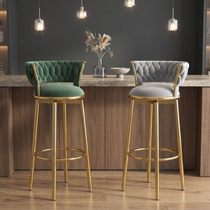 Modern High Bar Chair With Gold Metal Velvet Leather-Adjustable <b>Plastic</b> Furniture Table Nordic Luxury Kitchen Counter Stoo - Product Image 1