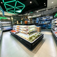 Volledig OEM ODM aanpasbare roestvrijstalen verstelbare geperforeerde supermarkt hypermarkt retail schappen 4-schappen 200cm breedte snel