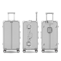 Valise de voyage à roulettes en aluminium de 24, 26, 28, 30 pouces, avec logo personnalisé, argentée, grande capacité, coque rigide imperméable