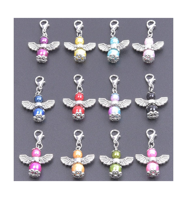 Colorful Alloy Angel Wing Pearl Beads Charm Dangle Pendant for DIY