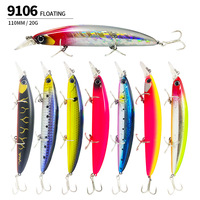 Leurre Minnow Flottant 110mm 20g Tête Rouge Dos Chartreuse Holographique Argenté Triple Hameçons OEM Lancer Longue Distance Vente en Gros