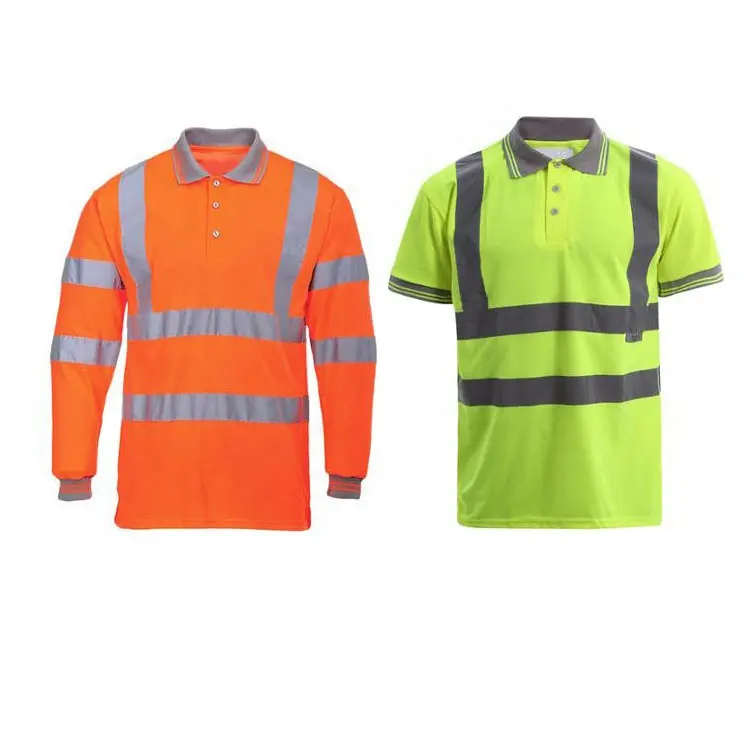 Wholesale Hi vis Polo Long sleeve 100 polyester cotton T shirt workwear Reflective Safety Work Clothing Shirts For Men