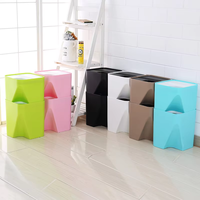 Poubelle de bureau compacte de style japonais en PP avec couvercle, empilable, à poussoir, seau de rangement multifonctionnel pour usage domestique