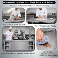 Table de travail commerciale robuste en acier inoxydable SS201/304 avec armoire, crédence et porte coulissante pour cuisine professionnelle