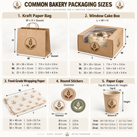 Emballage de boulangerie personnalisé HONPAK avec sac en papier kraft, boîte à gâteau avec fenêtre, gobelets en papier, papier résistant à la graisse et autocollants pour les cafés à emporter