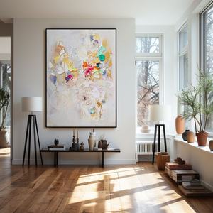 Peinture à l'huile texturée minimaliste encadrée, art mural artisanal pour la décoration de salons d'hôtels haut de gamme - Product Image 4