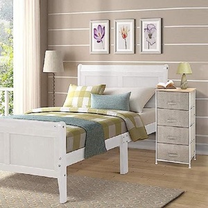 Commode à 4 tiroirs en tissu, 45x30x95 cm, cadre en métal, dessus en bois, unité de rangement mobile - Product Image 6