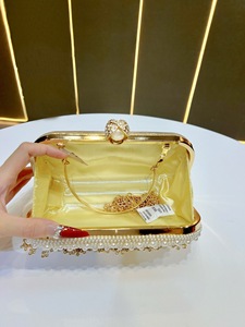 Borsa da Sera per <span class=keywords><strong>Donna</strong></span> con Nappa di Perle, <span class=keywords><strong>Pochette</strong></span> con Strass e Catene, Borsa da Sera Transfrontaliera per Donne - Product Image 3