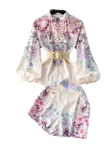 Nuovo Set di moda retrò con stampa <span class=keywords><strong>palazzo</strong></span> da donna Polo con pannello in pizzo a vita alta pantaloncini a gamba larga Set due pezzi - Product Image 6