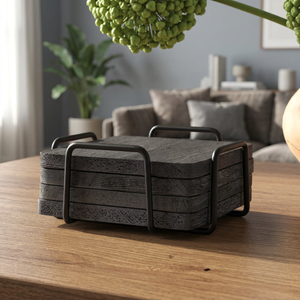 Posavasos Cuadrados de Madera de Lujo para Tazas de Té y Café, Grabado Láser Personalizado, Diseño Minimalista Hecho a Mano, Bodas, Empaque Personalizado - Product Image 4