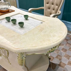 Table <span class=keywords><strong>à</strong></span> thé en bois massif de style européen, ensemble table et chaises en marbre français, mobilier de salon luxueux - Product Image 3