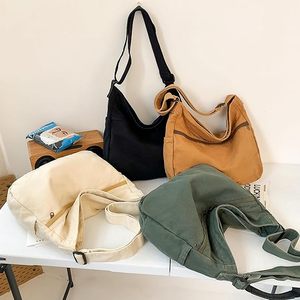 Women's <b>Medium</b> Canvas Tote <b>Handbag</b> Crossbody Hobo Shoulder Bag with PP Cartoon Design Zipper Closure 3 External Pockets - Product Image 3