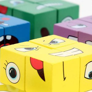 Board Matching Games Magic Puzzle <b>Building</b> <b>Blocks</b> Wooden Face Changing Cube Game - Product Image 4