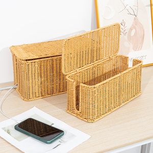 Lot de 2 Boîtes de Rangement Câbles en Rotin PP Style Champêtre - Panier Organisateur Dissimulé à Couvercle pour Multiprises et Fils Électriques - Product Image 4