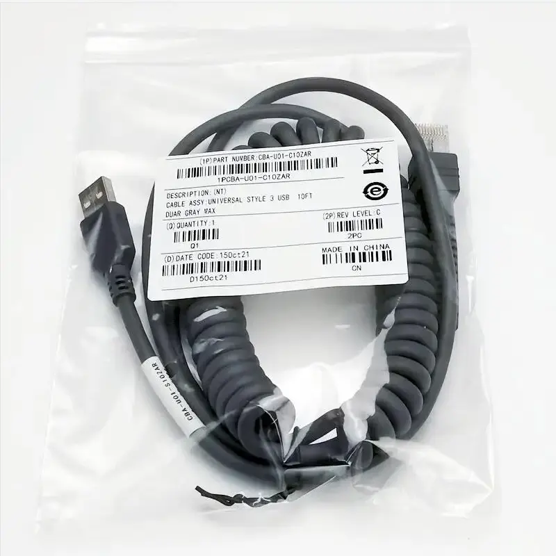 Câble à ressort spiralé rétractable RJ45 vers USB de 3 mètres pour Zebra Symbol LS2208 DS2208 LS4208 LS4478 DS9208 DS3578 DS9208