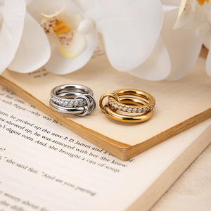 Bagues de mode à double couche, sertissage pavé de zircon blanc, forme géométrique, bijoux unisexe, cadeau - Product Image 4