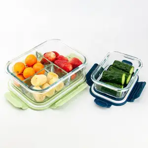 可重复使用的锁微波硼硅酸盐耐热膳食准备气密玻璃食品储物盒容器套装，带PBA自由盖